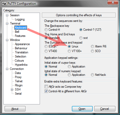 PuTTY - Utiliser le pavé numérique avec Vi et Nano
