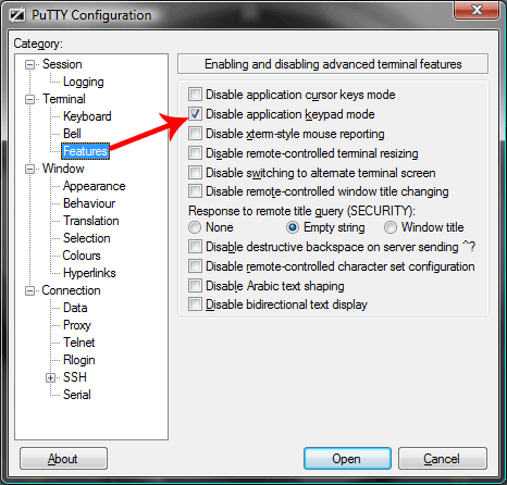 PuTTY - Utiliser le pavé numérique avec Vi et Nano